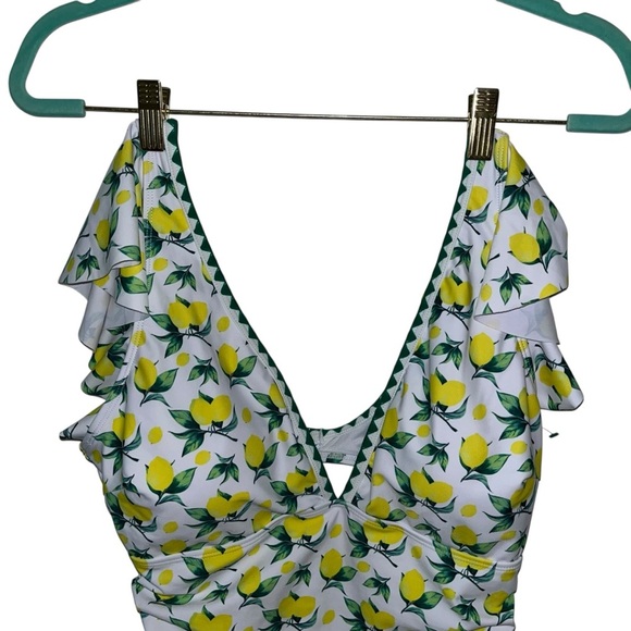 Aidonger lemon print ruffle one piece bathing suit swimsuit new nwt large L - Picture 9 of 9